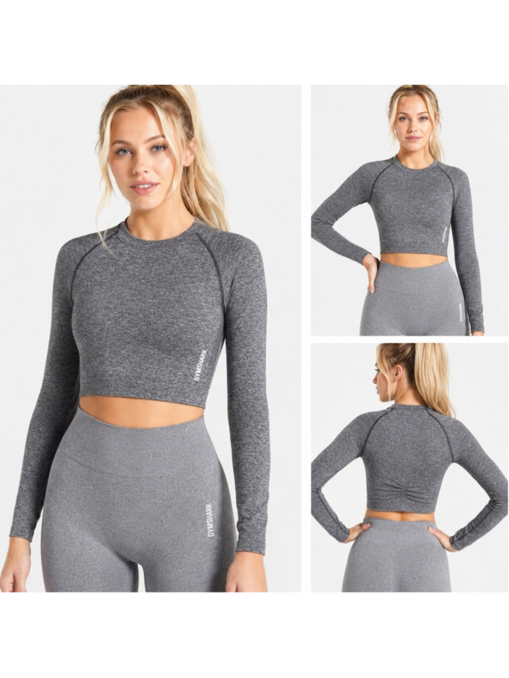 Gymshark Adapt Marl Seamless Long Sleeve Crop Top Size:M Women